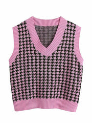 Houndstooth V-Neck Sweater Vet - Trendsi