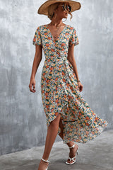 Floral Surplice Neck Tied Midi Dress - Flyclothing LLC