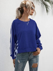 Lace-Up Round Neck Long Sleeve Sweatshirt - Trendsi