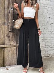 Ruched High Waist Wide Leg Pants - Flyclothing LLC