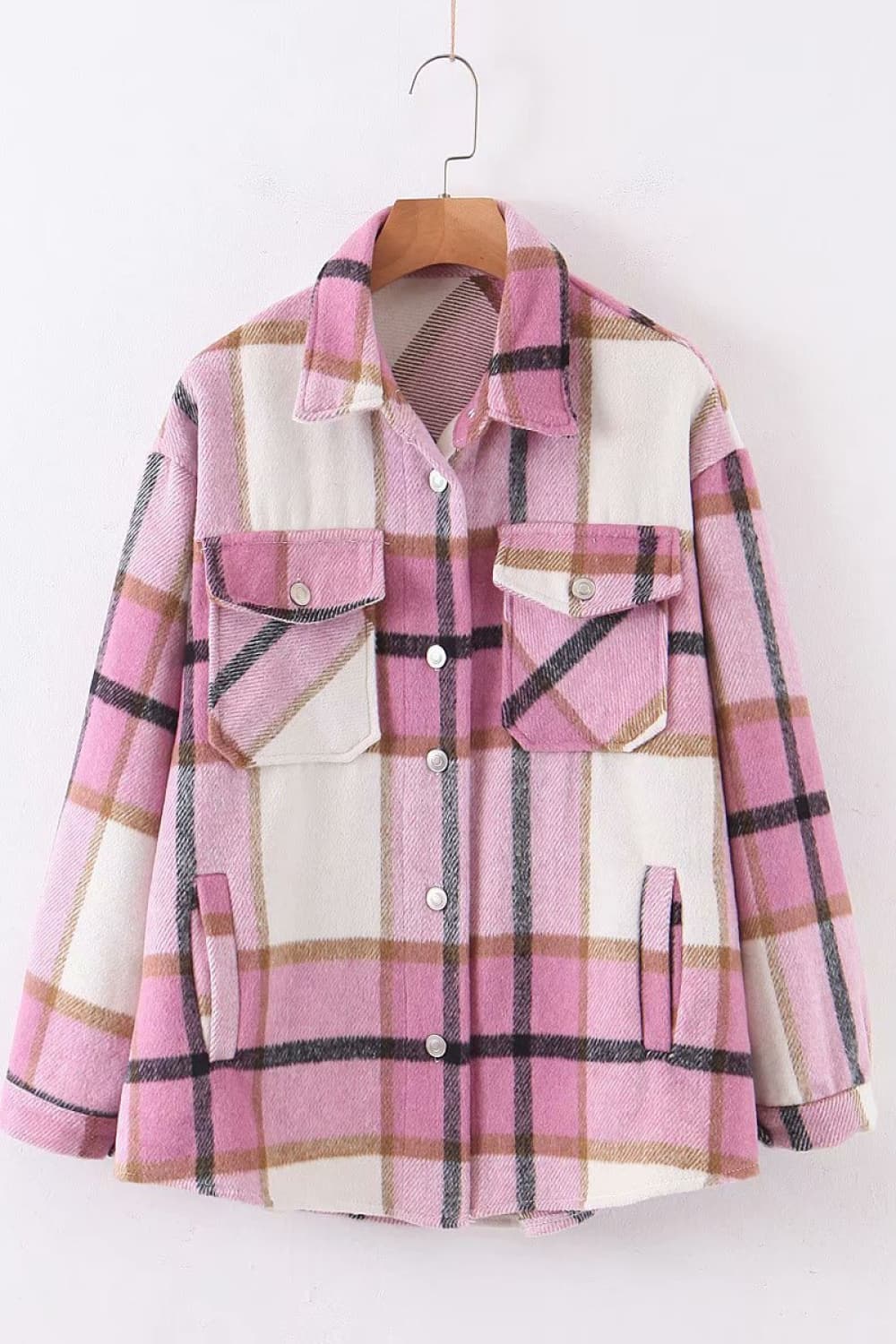 Plaid Dropped Shoulder Shirt Jacket – Flyclothing LLC