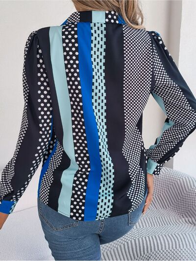 Polka Dot Contrast Long Sleeve Shirt - Flyclothing LLC