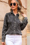 Button Up Collared Neck Denim Top - Flyclothing LLC