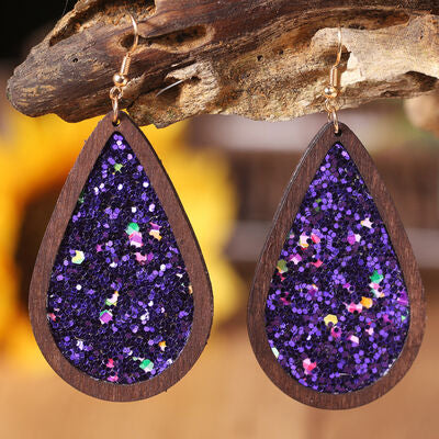 Sequin Wood Teardrop Earrings - Flyclothing LLC