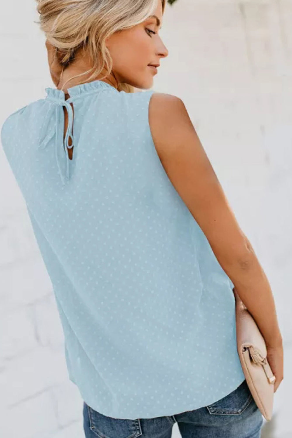 Smocked Tie Back Frill Trim Tank - Flyclothing LLC