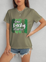 ONE LUCKY MAMA Round Neck T-Shirt - Trendsi