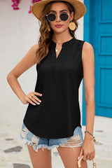 Eyelet Notched Sleeveless Top - Flyclothing LLC