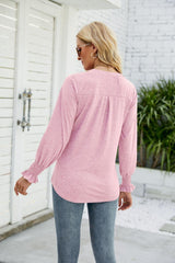 Heathered Flounce Sleeve Curved Hem Top - Trendsi