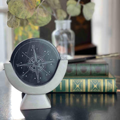 Compass Soapstone Sculpture, Dark Gray Stone - SMOLArt