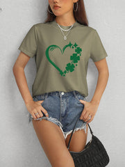 Heart Lucky Clover Round Neck Short Sleeve T-Shirt - Flyclothing LLC