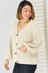 Pocketed Button Up Dropped Shoulder Cardigan - Flyclothing LLC