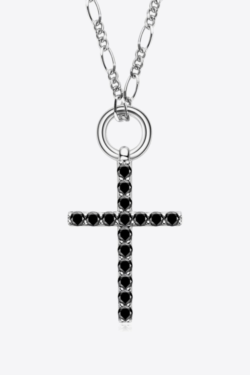 Moissanite Cross Pendant Platinum-Plated Necklace - Flyclothing LLC