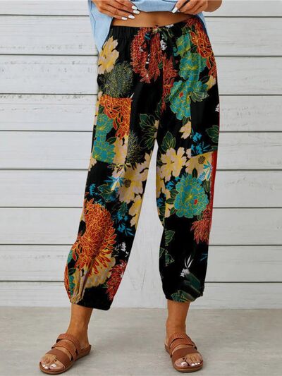 Printed Tied Cropped Pants - Flyclothing LLC