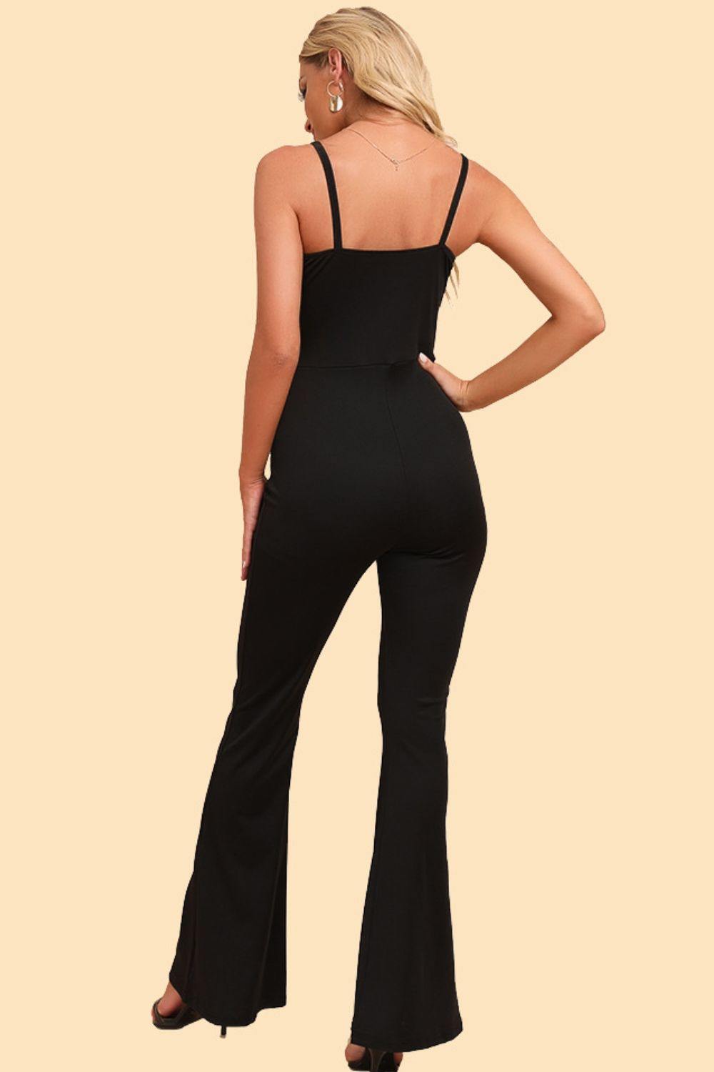 Spliced Mesh Spaghetti Strap Jumpsuit - Flyclothing LLC