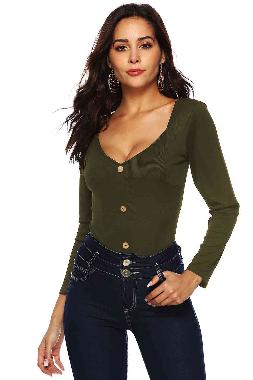 Button Detail Bodysuit - Trendsi