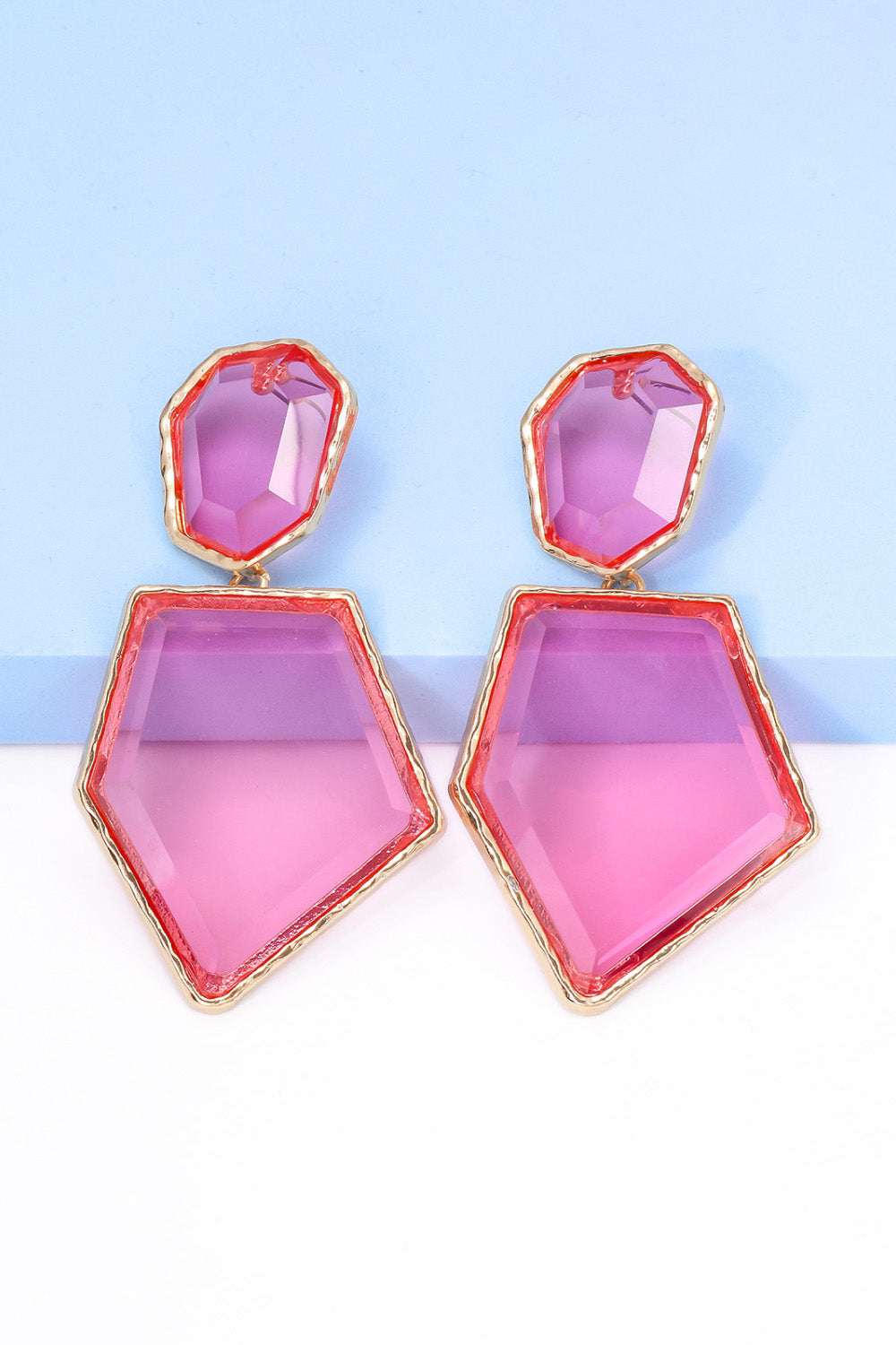 Geometrical Shape Zinc Alloy Frame Resin Dangle Earrings - Flyclothing LLC