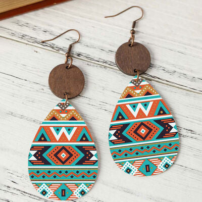 Geometric Wooden Teardrop Earrings - Flyclothing LLC