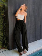 Tied High Waist Wide Leg Pants - Flyclothing LLC