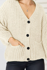 Pocketed Button Up Dropped Shoulder Cardigan - Flyclothing LLC