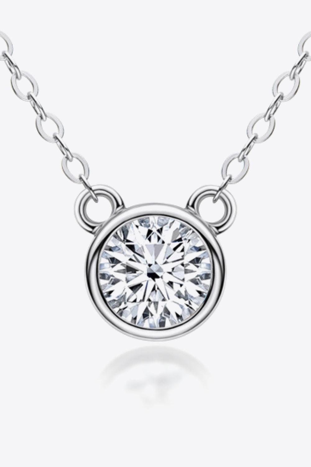 925 Sterling Silver 1 Carat Moissanite Round Pendant Necklace - Flyclothing LLC