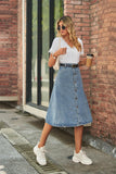 Button Front A-Line Denim Skirt - Flyclothing LLC