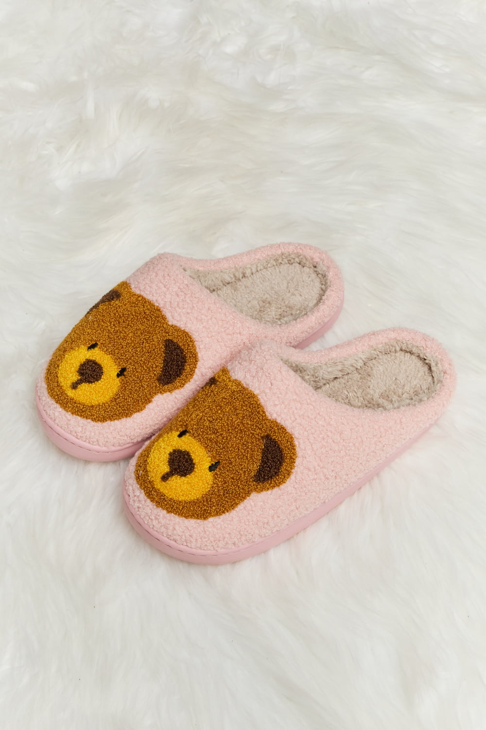 Melody Teddy Bear Print Plush Slide Slippers - Flyclothing LLC