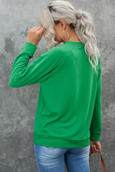 LUCKY Round Neck Raglan Sleeve Sweatshirt - Flyclothing LLC