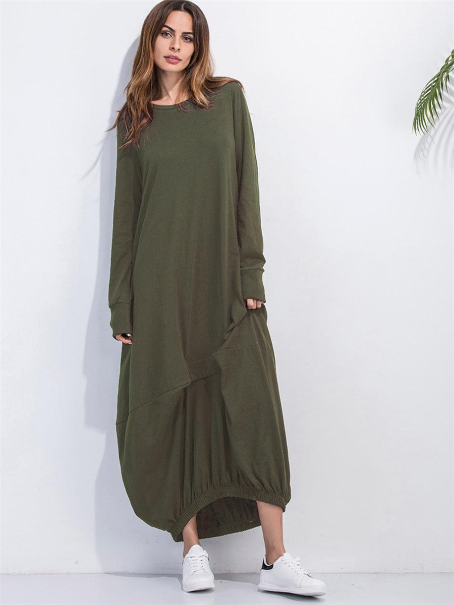 Full Size Round Neck Long Sleeve Sweatshirt Dress - Trendsi