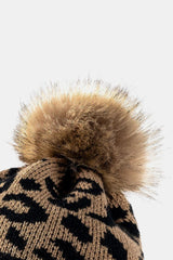 Leopard Pom-Pom Cuffed Beanie - Trendsi