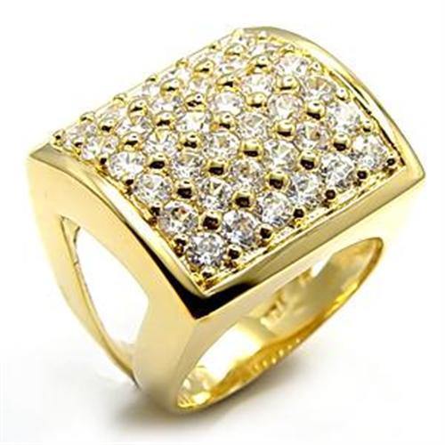 Alamode Gold Brass Ring with AAA Grade CZ in Clear - Flyclothing LLC