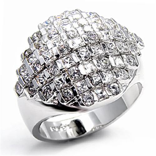 Alamode Rhodium Brass Ring with AAA Grade CZ in Clear - Flyclothing LLC