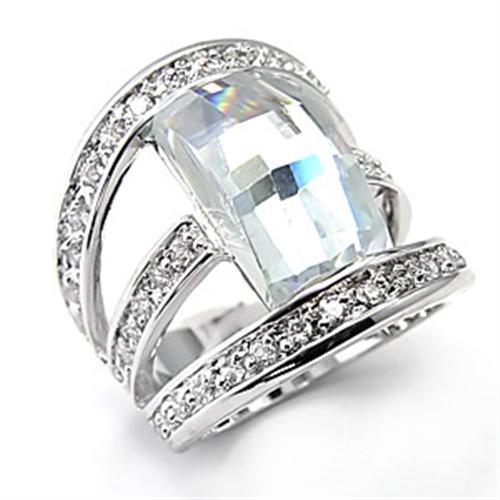 Alamode Rhodium Brass Ring with AAA Grade CZ in Clear - Flyclothing LLC