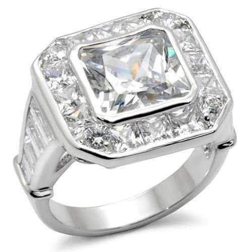 Alamode Rhodium Brass Ring with AAA Grade CZ in Clear - Flyclothing LLC