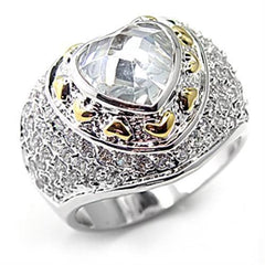 Alamode Reverse Two-Tone Brass Ring with AAA Grade CZ in Clear - Alamode