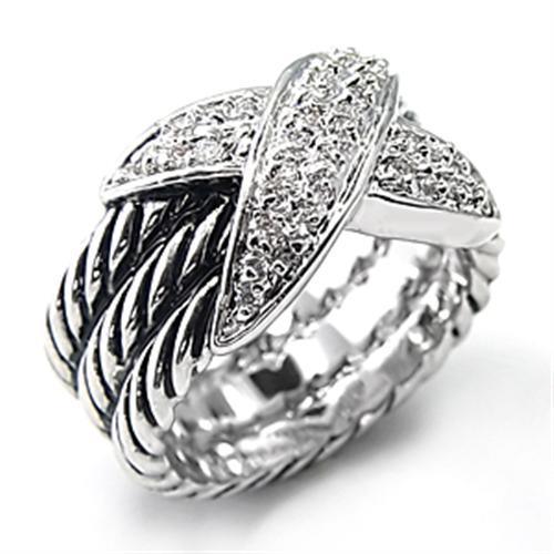 Alamode Rhodium Brass Ring with AAA Grade CZ in Clear - Flyclothing LLC