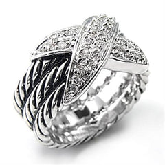 Alamode Rhodium Brass Ring with AAA Grade CZ in Clear - Flyclothing LLC