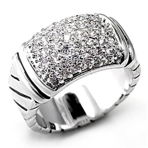 Alamode Rhodium Brass Ring with AAA Grade CZ in Clear - Flyclothing LLC