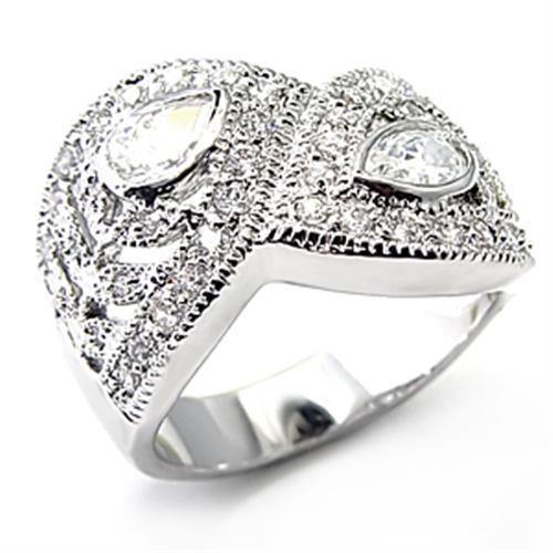 Alamode Rhodium Brass Ring with AAA Grade CZ in Clear - Flyclothing LLC