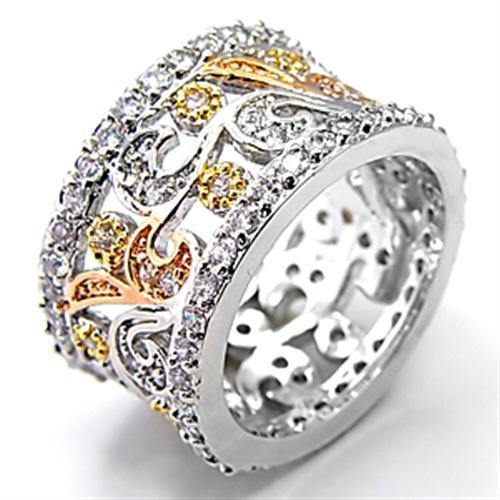 Alamode Tricolor Brass Ring with AAA Grade CZ in Clear - Alamode