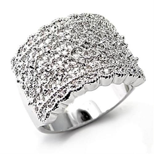 Alamode Rhodium Brass Ring with AAA Grade CZ in Clear - Flyclothing LLC