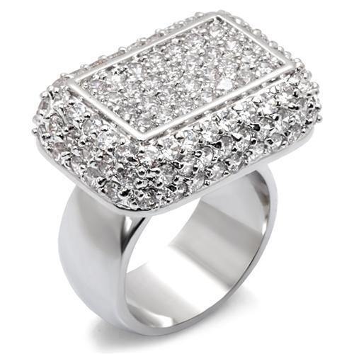 Alamode Rhodium Brass Ring with AAA Grade CZ in Clear - Flyclothing LLC