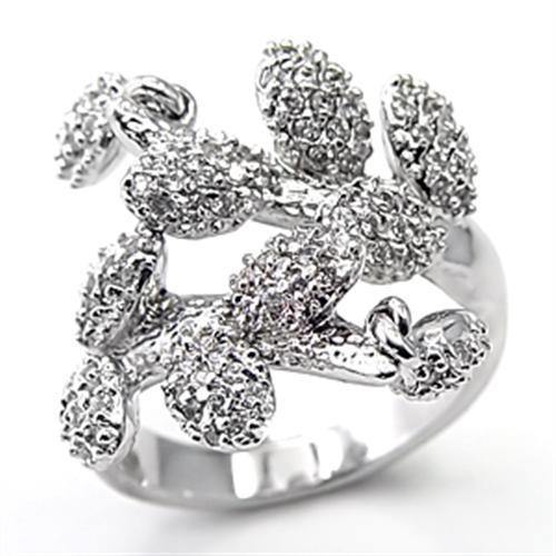 Alamode Rhodium Brass Ring with AAA Grade CZ in Clear - Flyclothing LLC