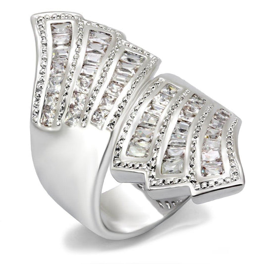 Alamode Rhodium Brass Ring with AAA Grade CZ in Clear