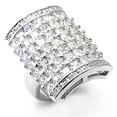 Alamode Rhodium Brass Ring with AAA Grade CZ in Clear