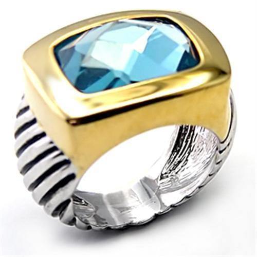 Alamode Reverse Two-Tone Brass Ring with Semi-Precious Spinel in London Blue - Alamode