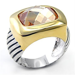 Alamode Reverse Two-Tone Brass Ring with AAA Grade CZ in Topaz