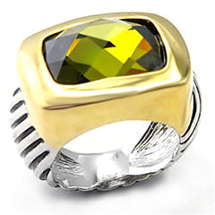 Alamode Reverse Two-Tone Brass Ring with AAA Grade CZ in Olivine color