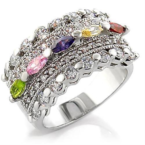 Alamode Rhodium Brass Ring with AAA Grade CZ in Multi Color