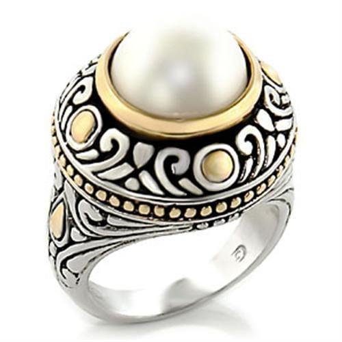 Alamode Reverse Two-Tone Brass Ring with Synthetic in White - Alamode