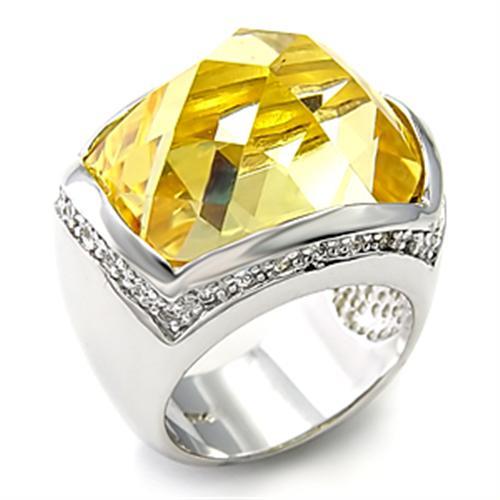 Alamode Rhodium 925 Sterling Silver Ring with AAA Grade CZ in Citrine Yellow